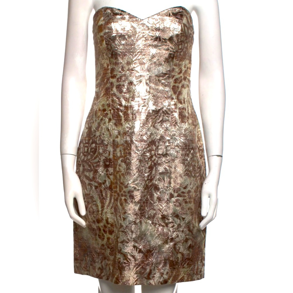 Badgley Mischka strapless gold metallic dress